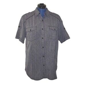 Helix Short Sleeve Striped Button Down Shirt Men's XL Gray Chest Pockets